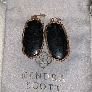 Kendra Scott Danielle Earrings with Rose Gold Tone Frame and Black Flecked Stone